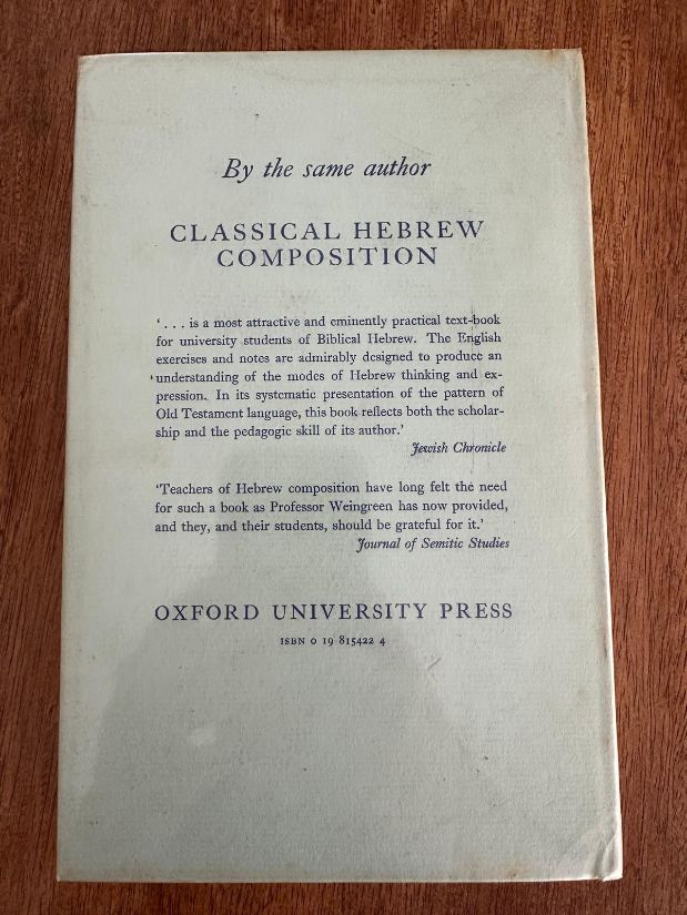 A Practical Grammar for Classical Hebrew by J. Weingreen - back
