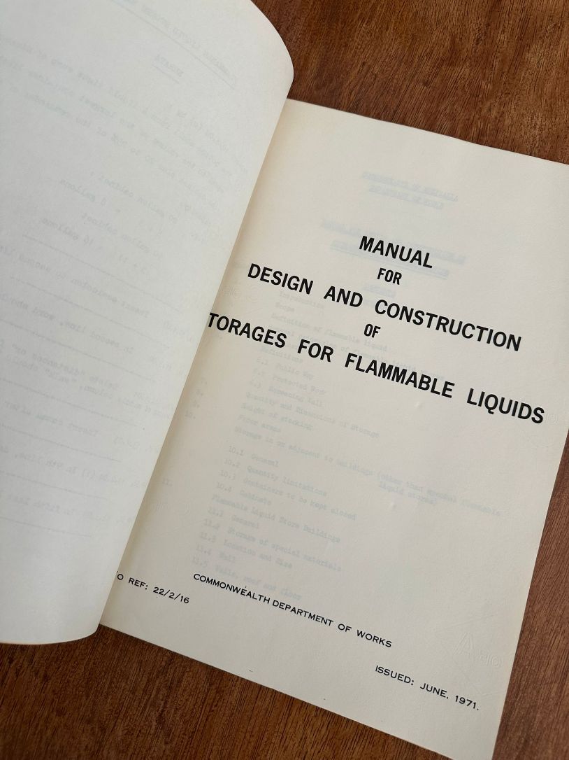 Manual for Design and Construction of Storages for Flammable Liquids by Commonwealth Department of Works