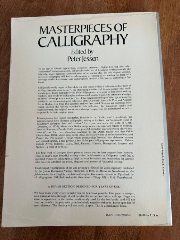 Masterpieces of Calligraphy by Peter Jessen - back
